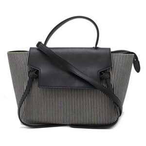 Celine Belt Bag Handbag Tote Shoulder Striped Leather Navy Blue White
